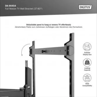 DIGITUS Potpuno pomični TV zidni nosač 37-80", 60 kg opterećenja max., VESA: 200x100, 200x200, 300x200, 400x200, 300x300, 400x300 DIGITUS Potpuno pomični TV zidni nosač 37-80", 60 kg opterećenja max., VESA: 200x100, 200x200, 300x200, 400x200, 300x300, 400x300