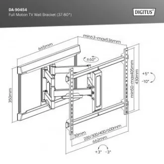 DIGITUS Potpuno pomični TV zidni nosač 37-80", 60 kg opterećenja max., VESA: 200x100, 200x200, 300x200, 400x200, 300x300, 400x300 DIGITUS Potpuno pomični TV zidni nosač 37-80", 60 kg opterećenja max., VESA: 200x100, 200x200, 300x200, 400x200, 300x300, 400x300