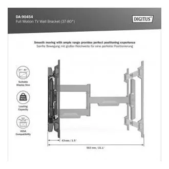 DIGITUS Potpuno pomični TV zidni nosač 37-80", 60 kg opterećenja max., VESA: 200x100, 200x200, 300x200, 400x200, 300x300, 400x300 DIGITUS Potpuno pomični TV zidni nosač 37-80", 60 kg opterećenja max., VESA: 200x100, 200x200, 300x200, 400x200, 300x300, 400x300