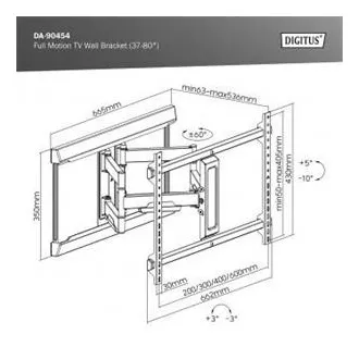 DIGITUS Potpuno pomični TV zidni nosač 37-80", 60 kg opterećenja max., VESA: 200x100, 200x200, 300x200, 400x200, 300x300, 400x300 DIGITUS Potpuno pomični TV zidni nosač 37-80", 60 kg opterećenja max., VESA: 200x100, 200x200, 300x200, 400x200, 300x300, 400x300