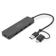 Digitus USB 3.0 Hub s 4 priključka, Slim Line, kabel od 0,2 m