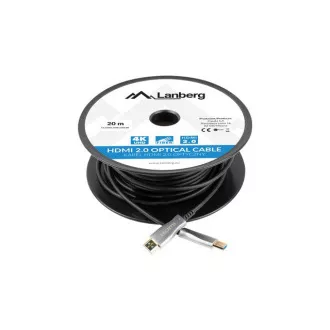LANBERG aktivni optički kabel velike brzine s Ethernet 2.0, 4K@60Hz, M/M, duljina 20m, crni, pozlaćeni konektori
