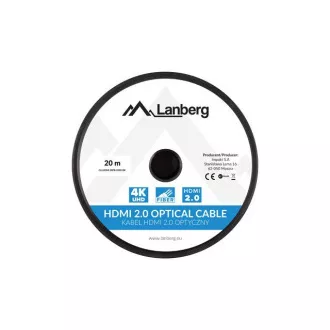 LANBERG aktivni optički kabel velike brzine s Ethernet 2.0, 4K@60Hz, M/M, duljina 20m, crni, pozlaćeni konektori