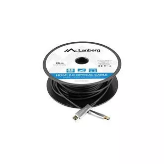 LANBERG aktivni optički kabel velike brzine s Ethernet 2.0, 4K@60Hz, M/M, duljina 20m, crni, pozlaćeni konektori