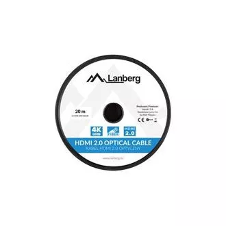 LANBERG aktivni optički kabel velike brzine s Ethernet 2.0, 4K@60Hz, M/M, duljina 20m, crni, pozlaćeni konektori