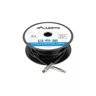 LANBERG aktivni optički kabel velike brzine s Ethernet 2.0, 4K@60Hz, M/M, duljina 30m, crni, pozlaćeni konektori
