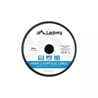 LANBERG aktivni optički kabel velike brzine s Ethernet 2.0, 4K@60Hz, M/M, duljina 30m, crni, pozlaćeni konektori