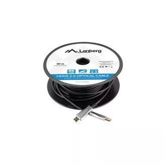 LANBERG aktivni optički kabel velike brzine s Ethernet 2.0, 4K@60Hz, M/M, duljina 30m, crni, pozlaćeni konektori