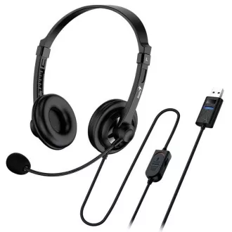 Genius slušalice - HS-230U, slušalice, žičane, s mikrofonom, kontrola glasnoće, duljina kabela 2,4 m, USB, crne
