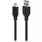 Genius ACC-A2CC-3A, Kabel, USB A / USB-C, USB 3.0, 3A, QC 3.0, pleteni, 1m, crni
