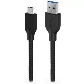 Genius ACC-A2CC-3A, Kabel, USB A / USB-C, USB 3.0, 3A, QC 3.0, pleteni, 1.5m, crni