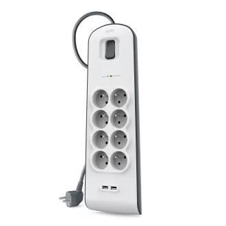 Belkin prenaponski zaštitnik BSV804 - 8 utičnica, 2xUSB/2.4A, 2m