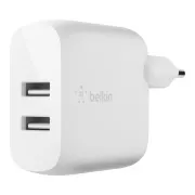 Belkin BOOST CHARGE™ Dual 24W USB-A zidni punjač, bijeli