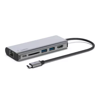 Belkin USB-C 6u1 hub - 4K HDMI, USB-C PD 3.0, 2x USB-A 3.0, RJ45, čitač SD kartica Belkin USB-C 6u1 hub - 4K HDMI, USB-C PD 3.0, 2x USB-A 3.0, RJ45, čitač SD kartica