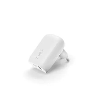 Belkin BOOST CHARGE™ Dual 37W Power Delivery PPS zidni punjač (USB-C 25W + USB-A 12W), bijeli
