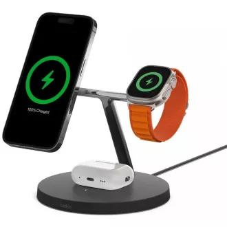 Belkin BOOST CHARGE™ PRO MagSafe 3u1 bežično punjenje za iPhone/Apple Watch/AirPods, crno - NOVA VERZIJA