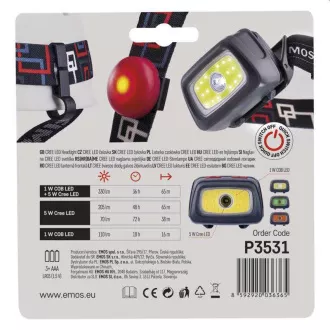 Emos LED čeona svjetiljka P3531, 330 lm, 65m, 1x CREE + 1x COB + crvena stražnja LED, 3x AAA +CR2032