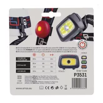 Emos LED čeona svjetiljka P3531, 330 lm, 65m, 1x CREE + 1x COB + crvena stražnja LED, 3x AAA +CR2032