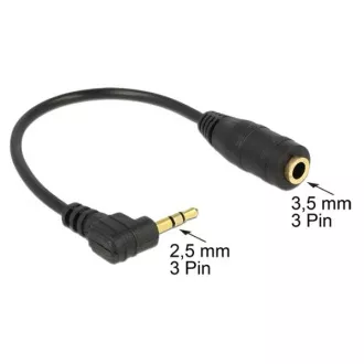 Delock audio stereo kabel 2,5 mm muški pod pravim kutom na 3,5 mm ženski, 3-pinski, 14 cm