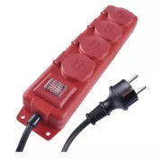 Emos produžni kabel P14131 - 4 utičnice, 3m, 16A, sa prekidačem, vanjski IP44, crveni