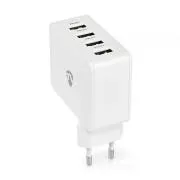 Nedis WCHAU481AWT - Zidni punjač | 24 W | Funkcija brzog punjenja | 4x 2,4 A | 4 izlaza | 4x USB-A | Bijela