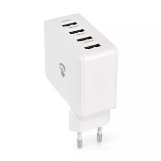Nedis WCHAU481AWT - Zidni punjač | 24 W | Funkcija brzog punjenja | 4x 2,4 A | 4 izlaza | 4x USB-A | Bijela