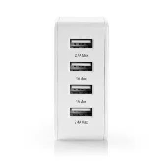 Nedis WCHAU481AWT - Zidni punjač | 24 W | Funkcija brzog punjenja | 4x 2,4 A | 4 izlaza | 4x USB-A | Bijela
