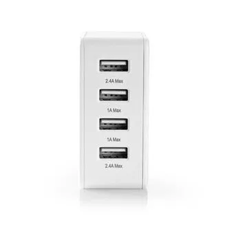 Nedis WCHAU481AWT - Zidni punjač | 24 W | Funkcija brzog punjenja | 4x 2,4 A | 4 izlaza | 4x USB-A | Bijela