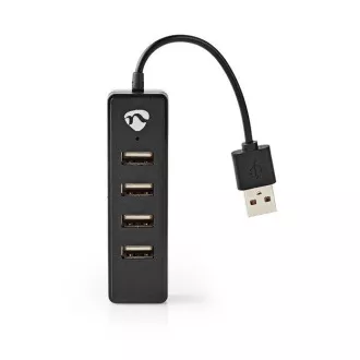 Nedis UHUBU2420BK - Računalno čvorište | USB-A utikač | 4x USB A ženski | 4 priključka | USB 2.0 | Napajanje putem USB-a