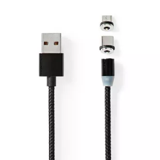 Nedis CCGB60630BK20 - USB 2.0 kabel | USB Micro-B utikač / USB-C™ utikač | 10 W | 2,00 m | Okrugli | Crna
