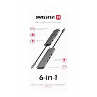 SWISSTEN USB-C HUB 6-U-1 (USB-C PD, 3x USB 3.0, SD, MICRO SD) ALUMINIJ SWISSTEN USB-C HUB 6-U-1 (USB-C PD, 3x USB 3.0, SD, MICRO SD) ALUMINIJ