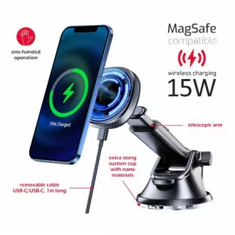 SWISSTEN MAGNETNI DRŽAČ ZA AUTO S BEŽIČNIM PUNJENJEM 15W KONTROLNA PLOČA (kompatibilan s MagSafeom)