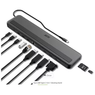 Acer 13u1 Type C Minidock: 3x USB3.0 (prijenos podataka 5 Gbps), 1x USB-C (prijenos podataka 5 Gbps), 1x USB-C isporuka napajanja (do 100 W)