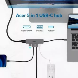 Acer 5u1 Mini Dock stanicaType-C adapter, 1x HDMI (do 3840x2160@60hz), 3x USB 3.0 5Gbps porta, 1x Type-C PD port do 100W (gost) Acer 5u1 Mini Dock stanicaType-C adapter, 1x HDMI (do 3840x2160@60hz), 3x USB 3.0 5Gbps porta, 1x Type-C PD port do 100W (gost)