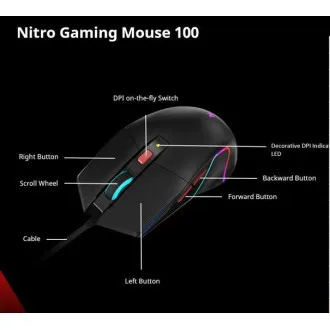 ACER NITRO miš NMW100 crni, do 7200 DPI, žični, 6 tipki, maloprodajno pakiranje