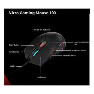 ACER NITRO miš NMW100 crni, do 7200 DPI, žični, 6 tipki, maloprodajno pakiranje