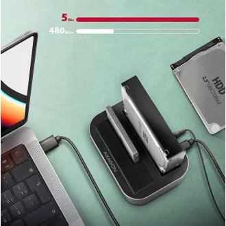 AXAGON ADSA-DC, USB-C 5Gbps - 2x SATA 6G 2.5"/3.5" SSD/HDD CLONE DUAL priključna stanica AXAGON ADSA-DC, USB-C 5Gbps - 2x SATA 6G 2.5"/3.5" SSD/HDD CLONE DUAL priključna stanica
