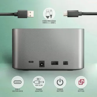 AXAGON ADSA-DC, USB-C 5Gbps - 2x SATA 6G 2.5"/3.5" SSD/HDD CLONE DUAL priključna stanica AXAGON ADSA-DC, USB-C 5Gbps - 2x SATA 6G 2.5"/3.5" SSD/HDD CLONE DUAL priključna stanica