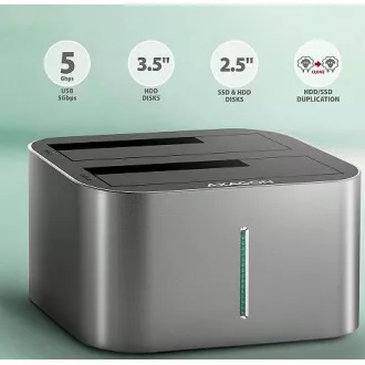 AXAGON ADSA-DC, USB-C 5Gbps - 2x SATA 6G 2.5"/3.5" SSD/HDD CLONE DUAL priključna stanica AXAGON ADSA-DC, USB-C 5Gbps - 2x SATA 6G 2.5"/3.5" SSD/HDD CLONE DUAL priključna stanica