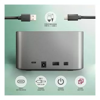 AXAGON ADSA-DC, USB-C 5Gbps - 2x SATA 6G 2.5"/3.5" SSD/HDD CLONE DUAL priključna stanica AXAGON ADSA-DC, USB-C 5Gbps - 2x SATA 6G 2.5"/3.5" SSD/HDD CLONE DUAL priključna stanica