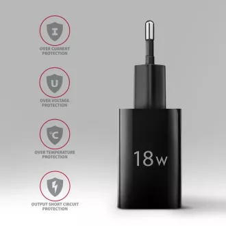 AXAGON ACU-QC18, Mrežni punjač 18W, 1x USB-A port, QC3.0/AFC/Apple, crni