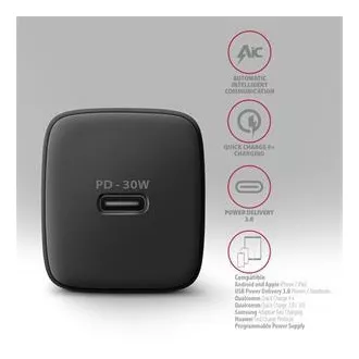 AXAGON ACU-PD30, Sil mrežni punjač 30W, 1x USB-C port, PD3.0/PPS/QC4+/SFC/AFC/Apple, crni AXAGON ACU-PD30, Sil mrežni punjač 30W, 1x USB-C port, PD3.0/PPS/QC4+/SFC/AFC/Apple, crni