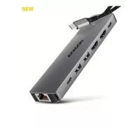 AXAGON HMC-7HX2, USB 5Gbps hub, 2x USB-A, USB-C, 2x HDMI 4k/60Hz, RJ-45 GLAN, PD 100W, USB-C kabel 15 cm