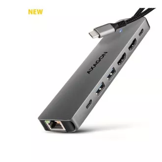 AXAGON HMC-7HX2, USB 5Gbps hub, 2x USB-A, USB-C, 2x HDMI 4k/60Hz, RJ-45 GLAN, PD 100W, USB-C kabel 15 cm