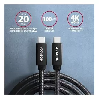AXAGON BUCM32-CM05AB, SPEED+ kabel USB-C <-> USB-C, 0,5 m, USB 20 Gbps, PD 100 W 5 A, 4K HD, ALU, pleteni, crni AXAGON BUCM32-CM05AB, SPEED+ kabel USB-C <-> USB-C, 0,5 m, USB 20 Gbps, PD 100 W 5 A, 4K HD, ALU, pleteni, crni