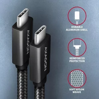 AXAGON BUCM32-CM05AB, SPEED+ kabel USB-C <-> USB-C, 0,5 m, USB 20 Gbps, PD 100 W 5 A, 4K HD, ALU, pleteni, crni AXAGON BUCM32-CM05AB, SPEED+ kabel USB-C <-> USB-C, 0,5 m, USB 20 Gbps, PD 100 W 5 A, 4K HD, ALU, pleteni, crni