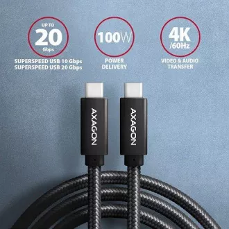 AXAGON BUCM32-CM05AB, SPEED+ kabel USB-C <-> USB-C, 0,5 m, USB 20 Gbps, PD 100 W 5 A, 4K HD, ALU, pleteni, crni AXAGON BUCM32-CM05AB, SPEED+ kabel USB-C <-> USB-C, 0,5 m, USB 20 Gbps, PD 100 W 5 A, 4K HD, ALU, pleteni, crni