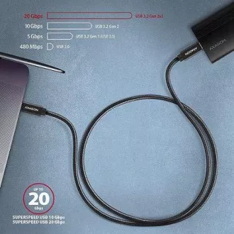 AXAGON BUCM32-CM05AB, SPEED+ kabel USB-C <-> USB-C, 0,5 m, USB 20 Gbps, PD 100 W 5 A, 4K HD, ALU, pleteni, crni AXAGON BUCM32-CM05AB, SPEED+ kabel USB-C <-> USB-C, 0,5 m, USB 20 Gbps, PD 100 W 5 A, 4K HD, ALU, pleteni, crni