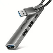 AXAGON HUE-STA, 4x USB ALU STRIP hub, 1x USB-A 5Gbps, 2x USB-A i 1x USB-C 480Mbps, USB-A kabel 12 cm