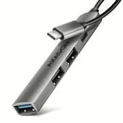 AXAGON HUE-STC, 4x USB ALU STRIP hub, 1x USB-A 5Gbps, 2x USB-A i 1x USB-C 480Mbps, USB-C kabel 12 cm